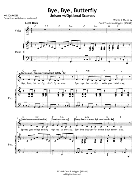 Free Sheet Music Bye Bye Butterfly Unison