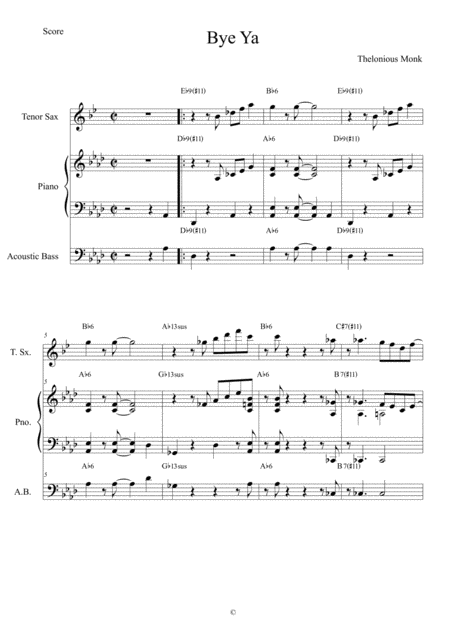 Free Sheet Music Bye Ya Score And Individual Parts Tenor Sax Piano Bass