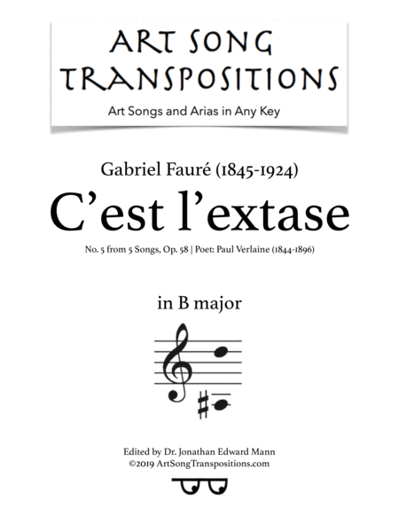 C Est L Extase Op 58 No 5 Transposed To B Major Sheet Music