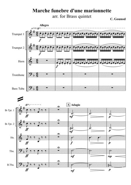 Free Sheet Music C Gounod Marche Funebre D Une Marionnette Arr For Brass Quintet