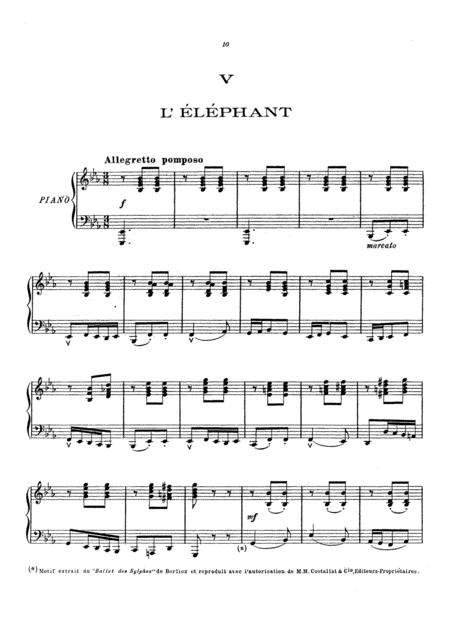 C Saint Sans The Carnival Of The Animals The Elephant Original Piano Solo Sheet Music