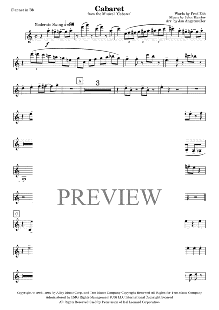 Free Sheet Music Cabaret Clarinet Play A Long The Jazzy Solo Clarinet Part Of The Original Recording From The Musical Cabaret