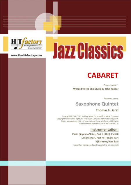 Cabaret Jazz Liza Minelli Saxophone Quintet Sheet Music