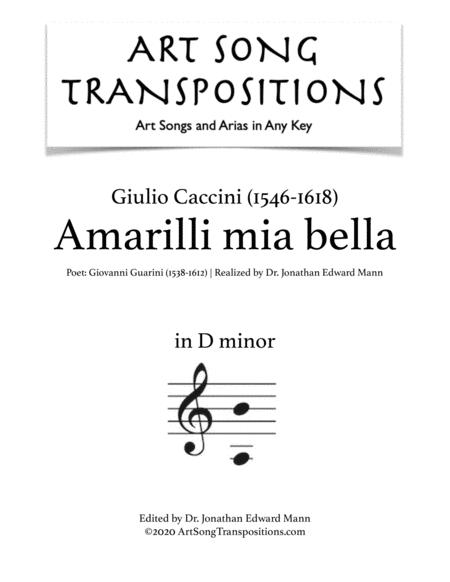 Caccini Amarilli Mia Bella Transposed To D Minor Ast Edition Sheet Music
