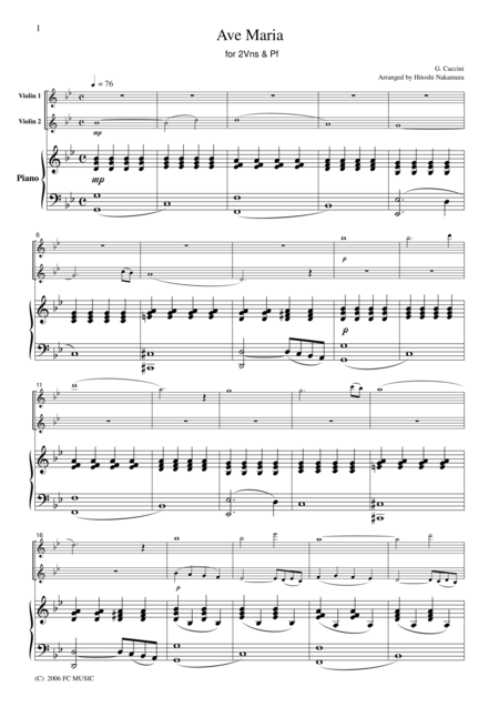 Caccini Ave Maria For Piano Trio Pc001 Sheet Music