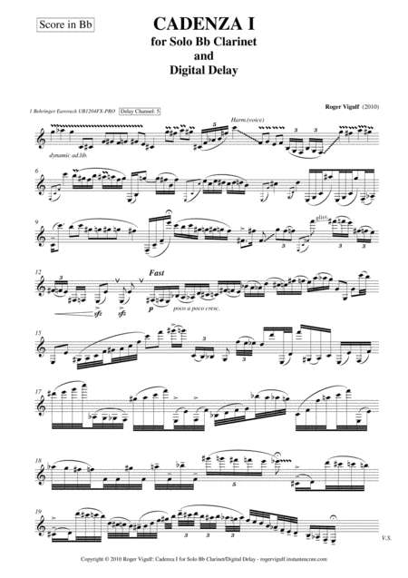 Cadenza I For Solo Clarinet Sheet Music