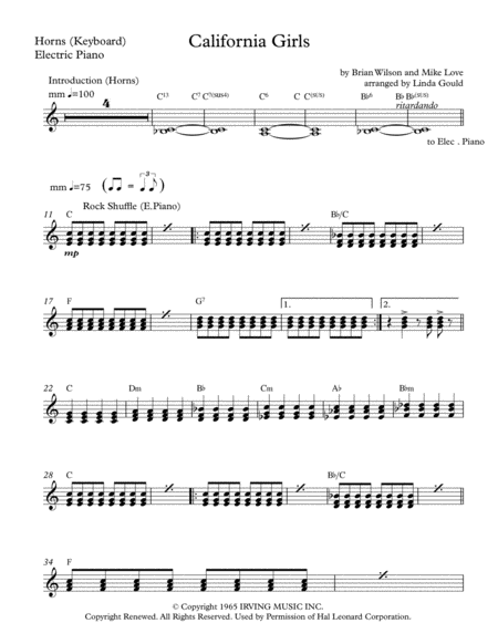 California Girls Keyboard Ensemble Part 3 Sheet Music