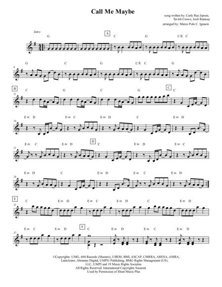 Free Sheet Music Call Me Maybe Carly Rae Repsen