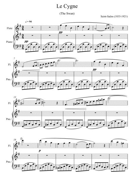 Free Sheet Music Camille Saint Sans The Swan Flute Solo