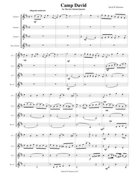 Camp David For Clarinet Quartet Sheet Music