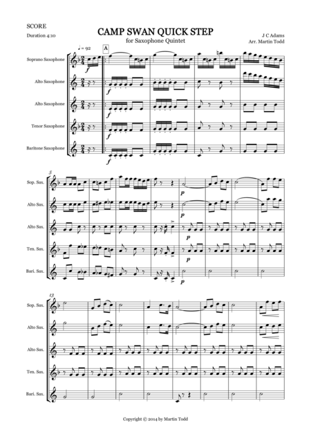 Camp Swan Quick Step For Saxophone Quintet Saatb Sheet Music