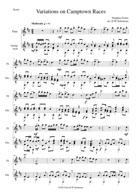 Free Sheet Music Camptown Races For Flute And Guitar