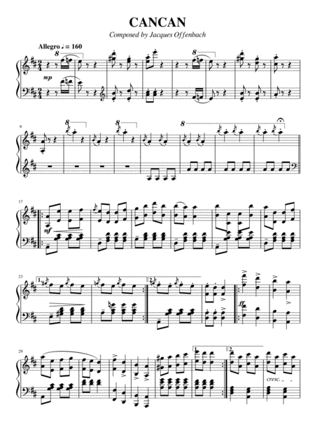 Can Can By Jacques Offenbach Medium Difficulty Arranged By Nikita Khryapin Sheet Music