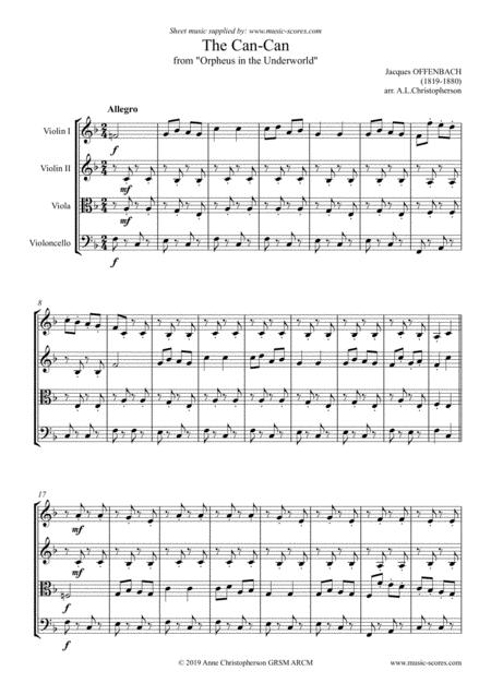 Free Sheet Music Can Can From Orfeus In The Underworld String Quartet Easier