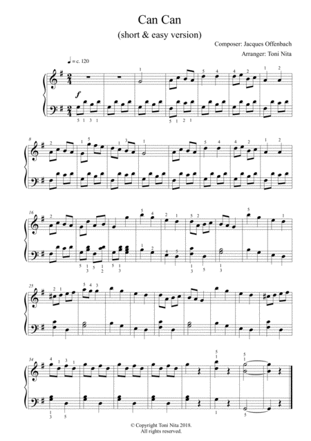 Free Sheet Music Can Can Short Version