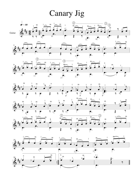 Canary Jig Solo Classical Guitar Sheet Music