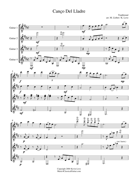 Free Sheet Music Cano Del Lladre Guitar Quartet Score And Parts