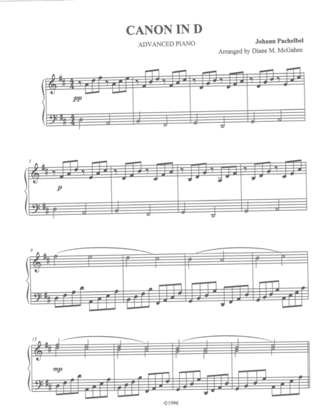 Canon In D Arr Pachelbel Advanced Piano Sheet Music