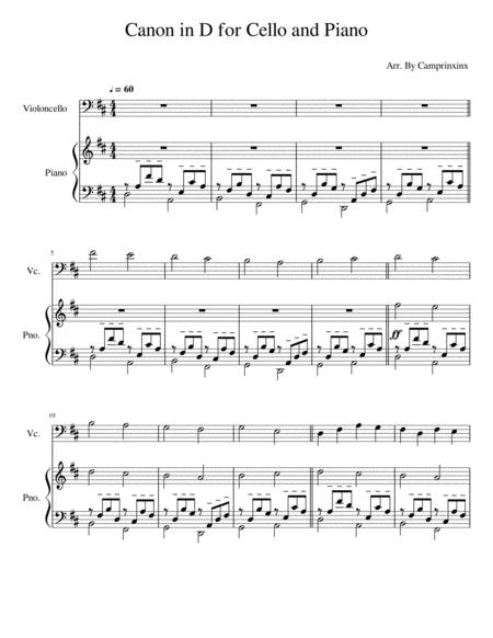 Free Sheet Music Canon In D Cello Piano