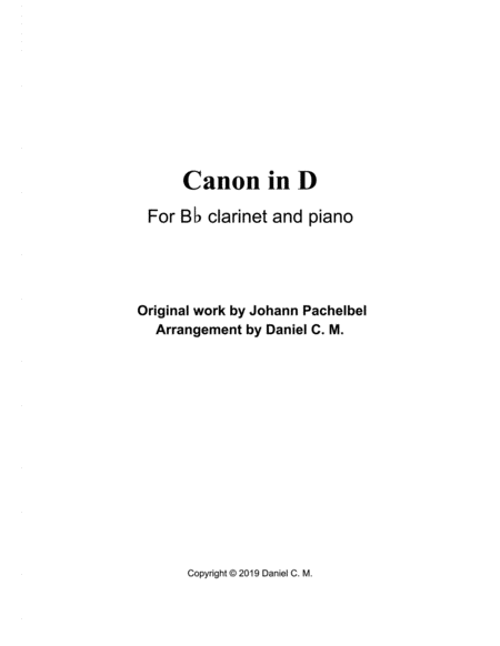 Free Sheet Music Canon In D For B Flat Clarinet And Piano