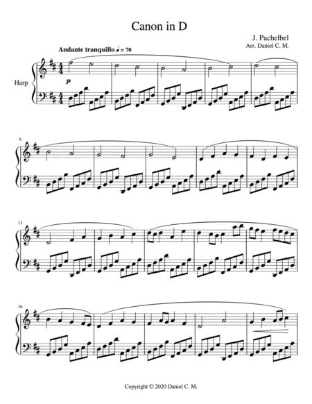 Canon In D For Harp Romantic Style Sheet Music