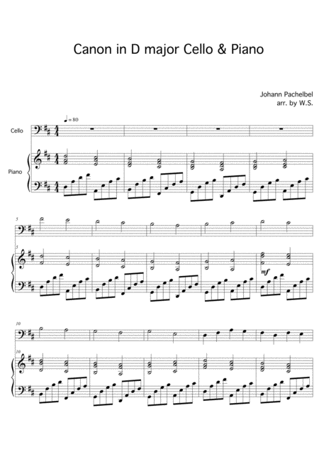 Free Sheet Music Canon In D Major Cello And Piano