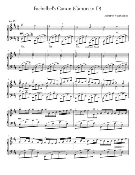 Free Sheet Music Canon In D Pachelbels With Note Names And Finger Numbers Intermediate