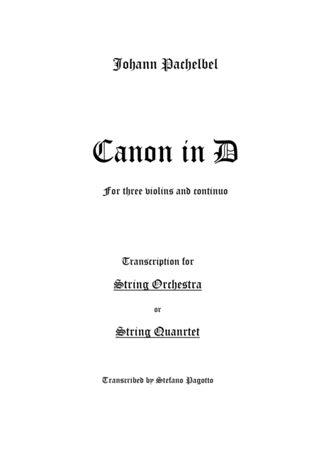 Canon In D String Quartet Or Orchestra Version Sheet Music