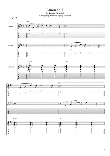 Canon In D Trio Guitar Tablature Sheet Music