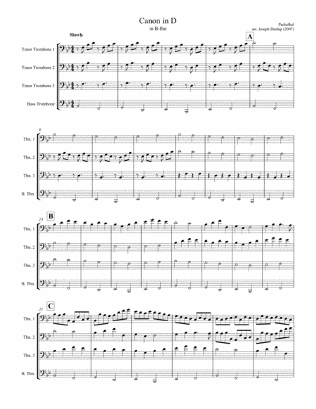 Canon In D Trombone Quartet Arr Joseph Dunlap Sheet Music