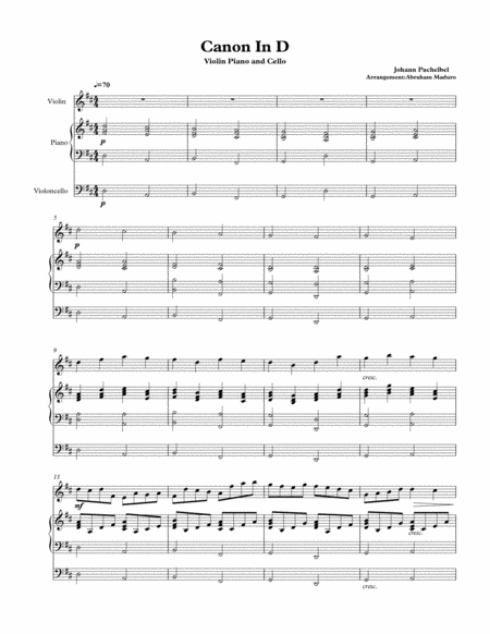 Canon In D Violin Cello And Piano Trio Sheet Music