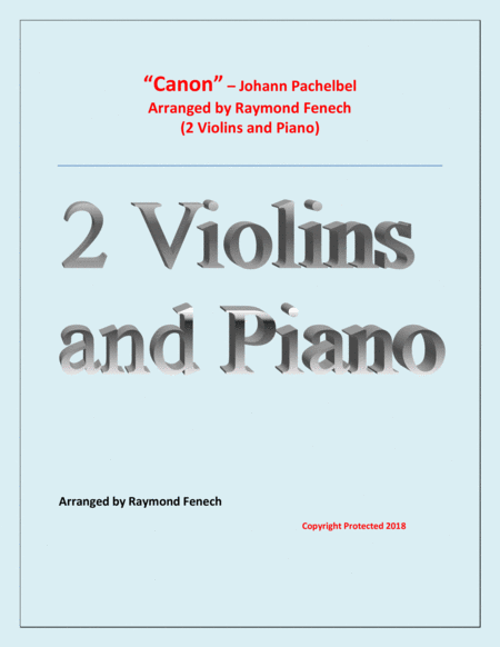 Canon Johann Pachebel 2 Violins And Piano Intermediate Advanced Intermediate Level Sheet Music