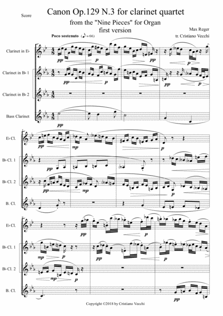 Free Sheet Music Canon Op 129 N 3 For Clarinet Quartet