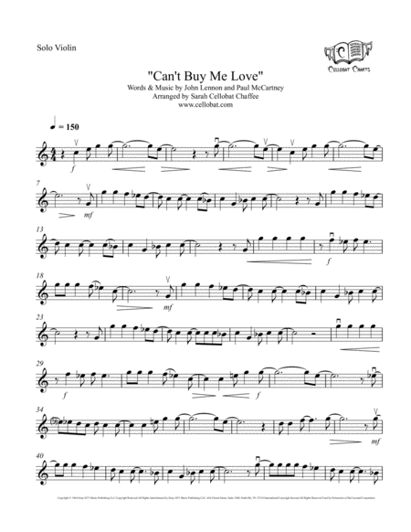 Cant Buy Me Love Solo Violin The Beatles Arr Cellobat Sheet Music