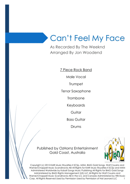 Free Sheet Music Cant Feel My Face 7 Piece Horn Chart