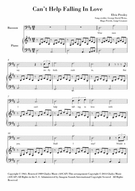 Cant Help Falling In Love Bassoon And Piano Sheet Music