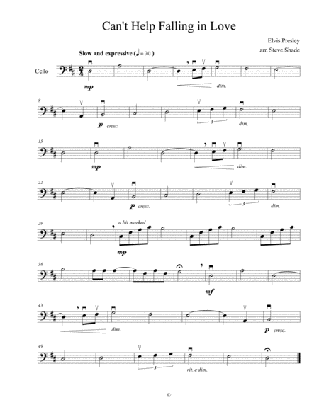 Free Sheet Music Cant Help Falling In Love Cello Solo