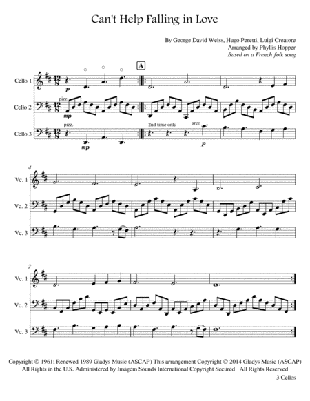 Cant Help Falling In Love Cello Trio Sheet Music