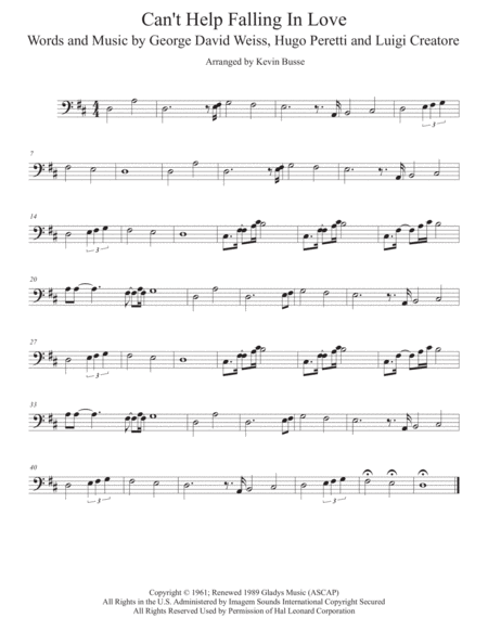 Cant Help Falling In Love Cello Sheet Music