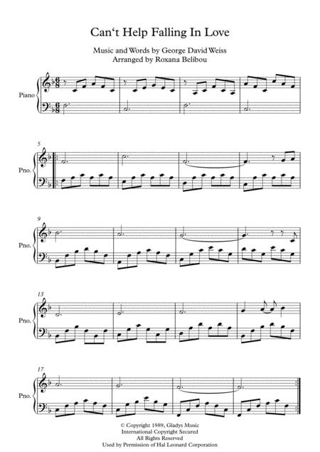 Cant Help Falling In Love F Major By Elvis Presley Piano Sheet Music