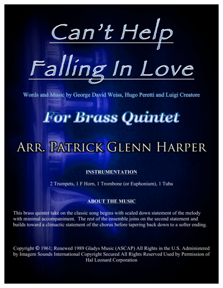 Free Sheet Music Cant Help Falling In Love For Brass Quintet