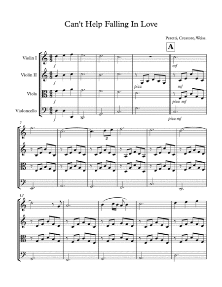 Free Sheet Music Cant Help Falling In Love Score And String Quartet Parts