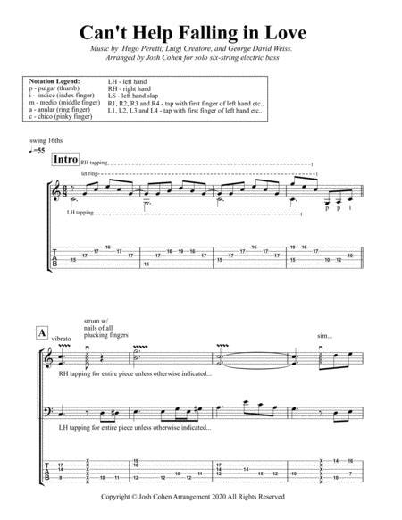 Cant Help Falling In Love Solo Bass Arrangement Sheet Music