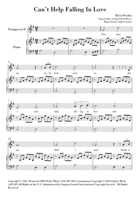 Free Sheet Music Cant Help Falling In Love Trumped In D And Piano