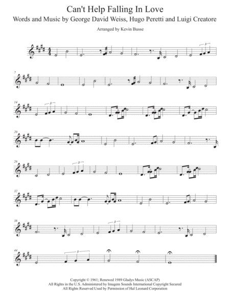 Free Sheet Music Cant Help Falling In Love Trumpet
