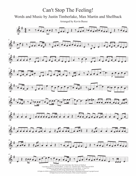 Cant Stop The Feeling Clarinet Sheet Music