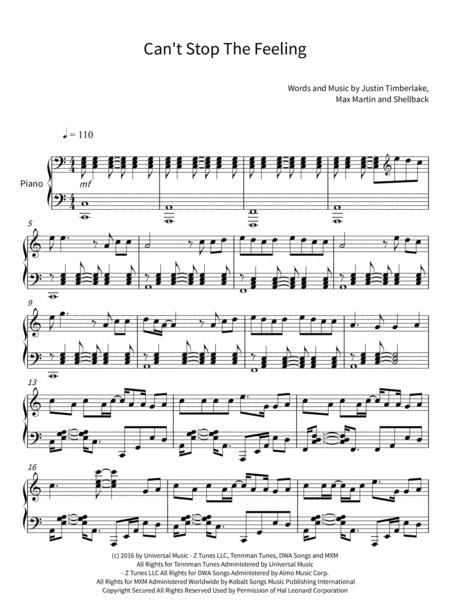 Free Sheet Music Cant Stop The Feeling Piano Solo