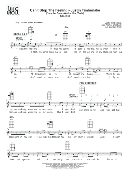 Cant Stop The Feeling Ukulele Sheet Music