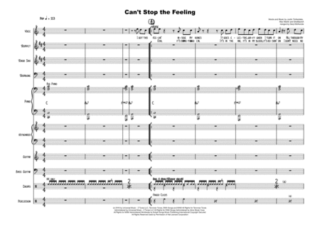 Cant Stop The Feeling Vocal With Rhythm Section And 3 Horns Sheet Music