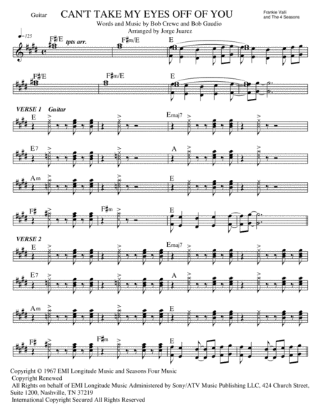 Cant Take My Eyes Off Of You Guitar Sheet Music